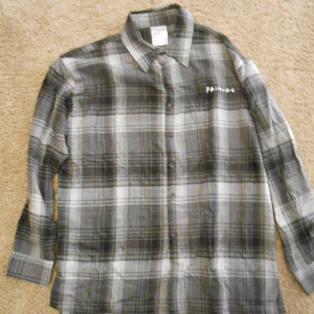 Friends The Television Series Gray/White Plaid Shirt, Culture Fly, Size Small